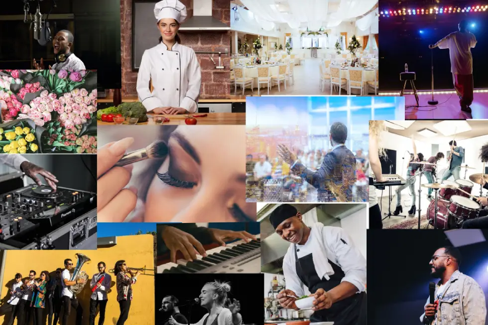 Collage of various professions and activities.
